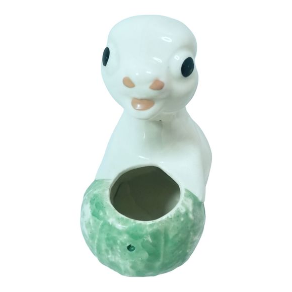 Vintage Bunny Rabbit Planter Flower Pot Green Cabbage White Pink Black Approx 6" - Picture 5 of 6